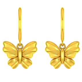 22k Beautiful Gold Butterfly Earrings With Intricate Design