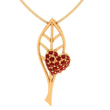 22k Red Stone Studded Sleek Yellow Gold Locket For Everyday Wear