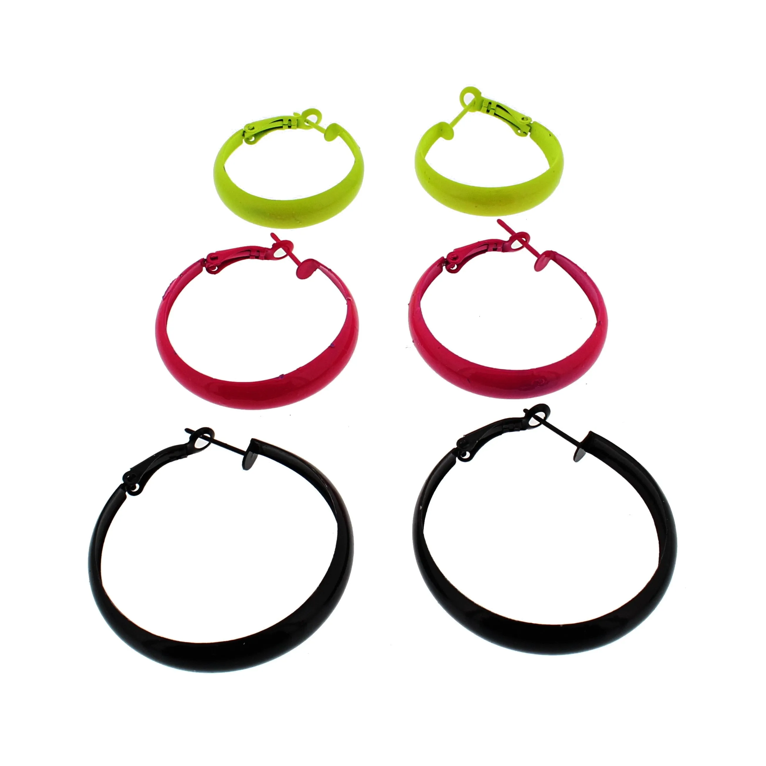 3 on a Card Neon Yellow, Neon Pink &amp; Black Mini Hoop Earrings