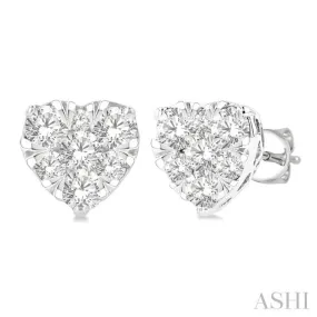 3/4 ctw Heart Shape Lovebright Round Cut Diamond Stud Earring in 14K White Gold