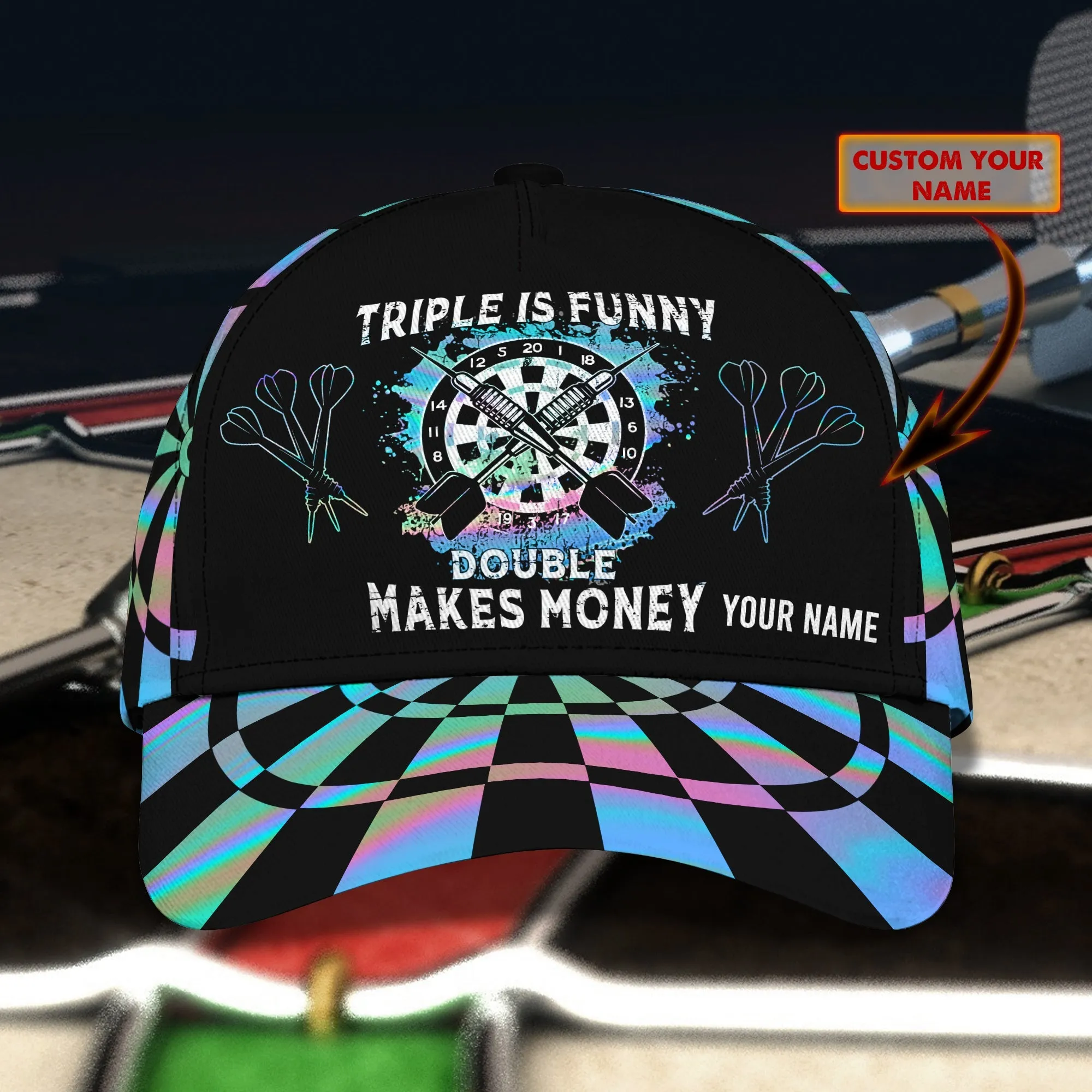 3D All Over Printed Dart Hologram Cap Hat, Triple Is Funny Double Makes Money Dartboard Hat, Gift for Dart Lover