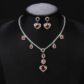 4 Color High Quality Cubic Zirconia Heart Shape Necklace Earring for Women Bridal Jewelry Sets Wedding Party Accessoires CN10810