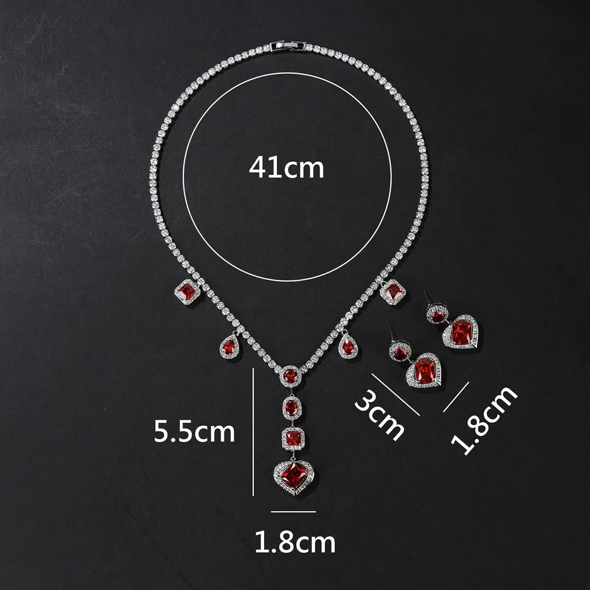 4 Color High Quality Cubic Zirconia Heart Shape Necklace Earring for Women Bridal Jewelry Sets Wedding Party Accessoires CN10810