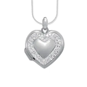 45cm Sterling Silver Crystal Heart Locket Necklace