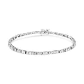 .925 Sterling Silver 1-1/10 Cttw Baguette Diamond Channel Set Link Tennis Bracelet