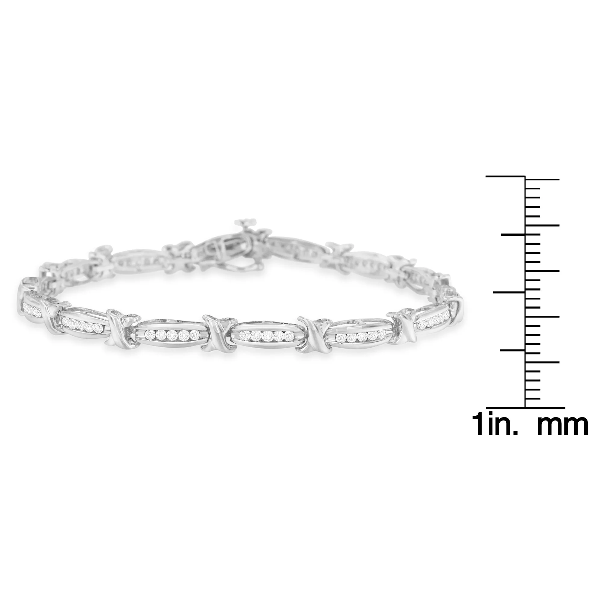 .925 Sterling Silver 1.0 Cttw Diamond Channel Set Tapered & X-Link 7" Tennis Bracelet