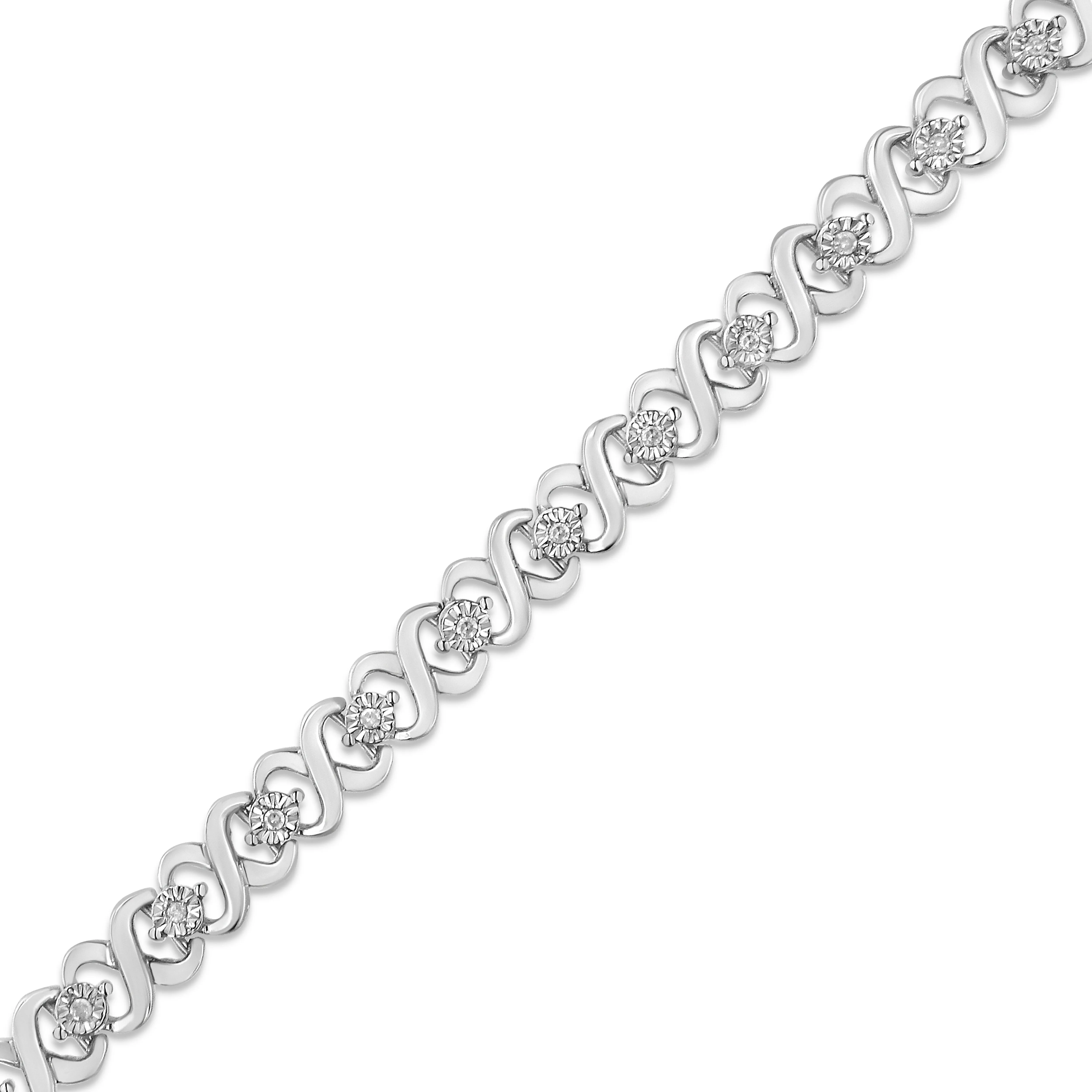 .925 Sterling Silver 1/6 Cttw Miracle Set Diamond Infinity Link and Station Tennis Bracelet