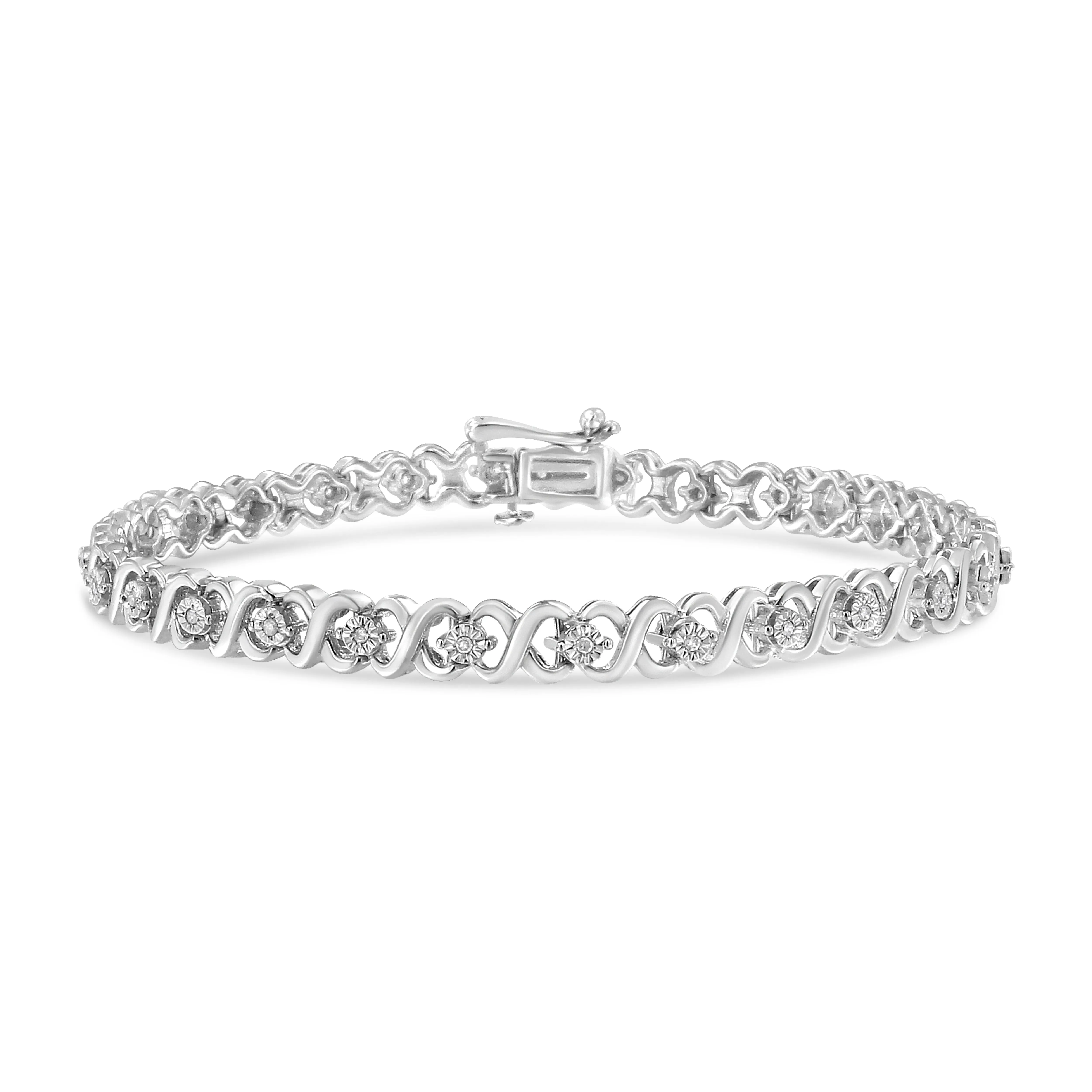 .925 Sterling Silver 1/6 Cttw Miracle Set Diamond Infinity Link and Station Tennis Bracelet