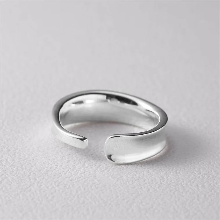 925 Sterling Silver Irregular Concave Adjustable Plain Ring