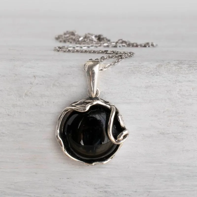 925 Sterling Silver Round Black Onyx 14mm Pendant