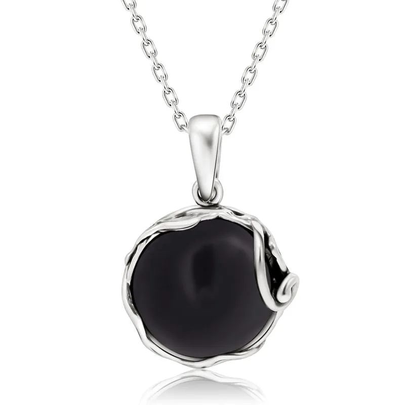 925 Sterling Silver Round Black Onyx 14mm Pendant