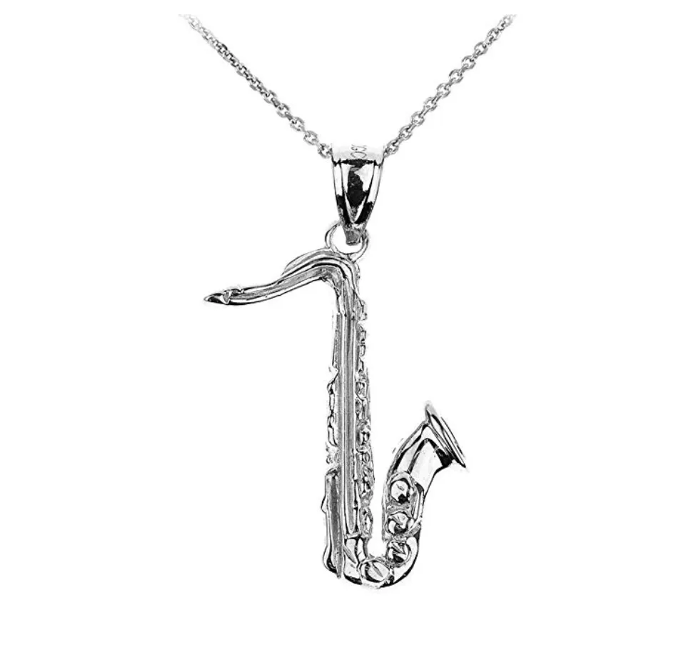 925 Sterling Silver Saxophone Necklace Saxophone Musical Instrument Sax Chain Music 22in.