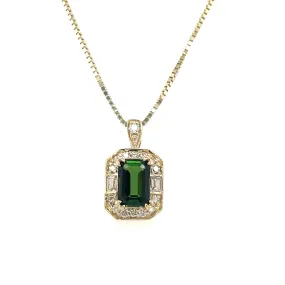 9ct Yellow Gold Earth Grown 0.60ct Green Tourmaline, White Sapphire And Diamond Pendant