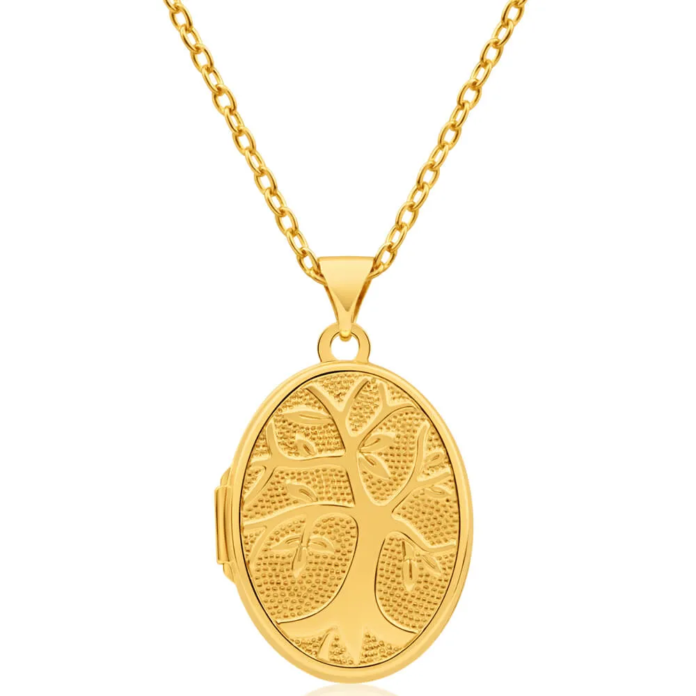 9ct Yellow Gold Silver Filled Tree of Life Oval Locket