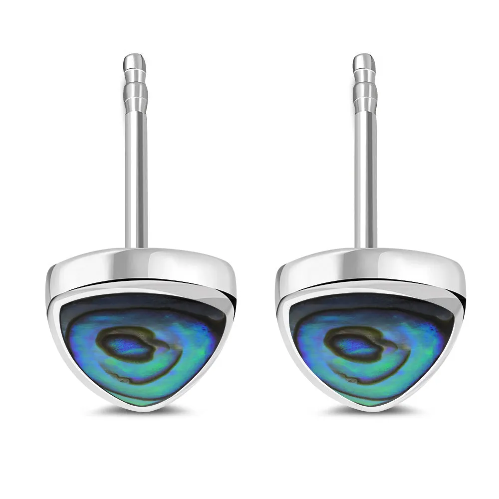 Abalone Shell Reuleaux Triangle Silver Stud Earrings