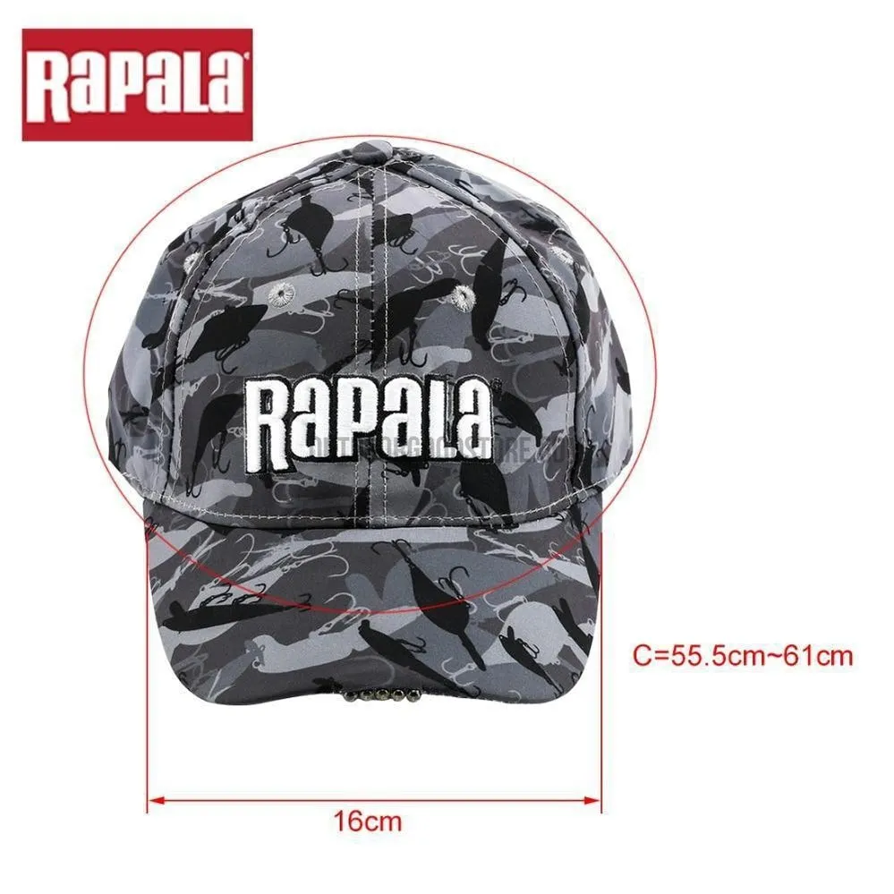 Adjustable Rapala Camouflage LED Light Fishing Hat Cap