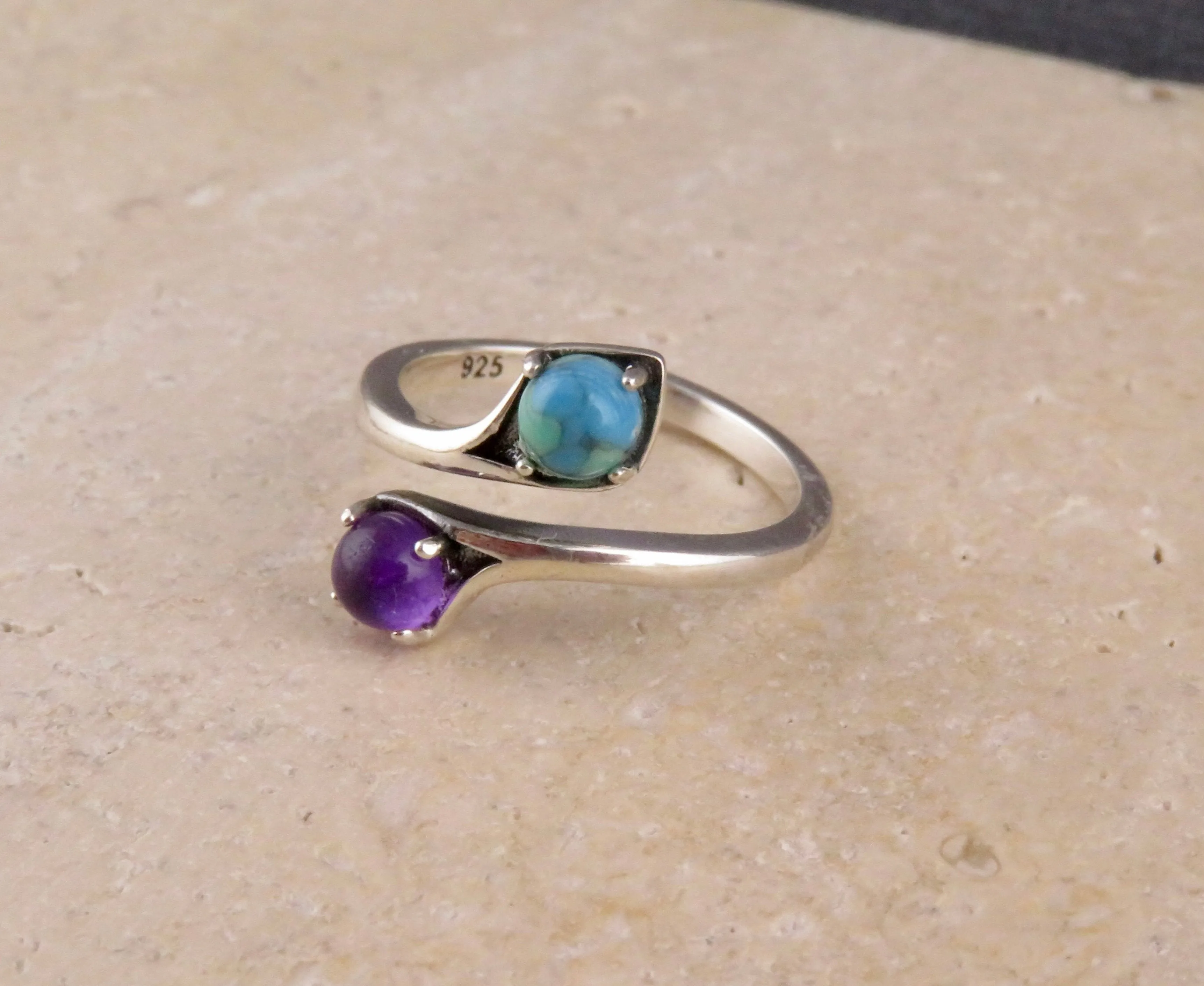 Amethyst and Turquoise Adjustable Ring