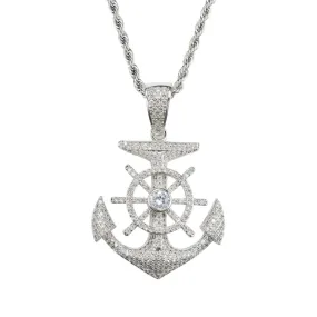 Anchor Chain Silver Color Metal Alloy Sailor Boat Necklace Simulated Diamonds Gold Anchor Pendant Rope Twist Chain 24in.