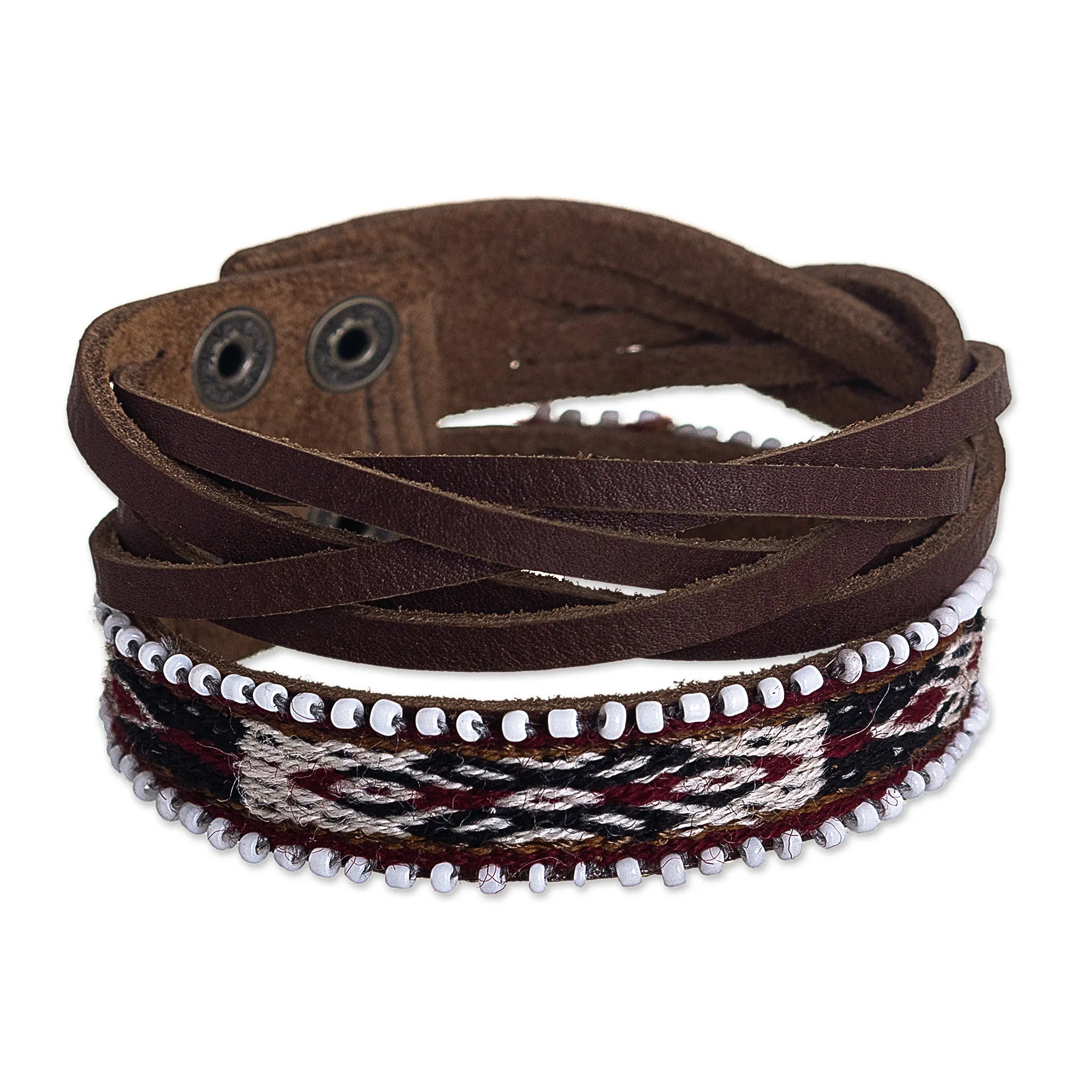 Andean Braided Leather and Wool Bracelet - Andean Roads | NOVICA