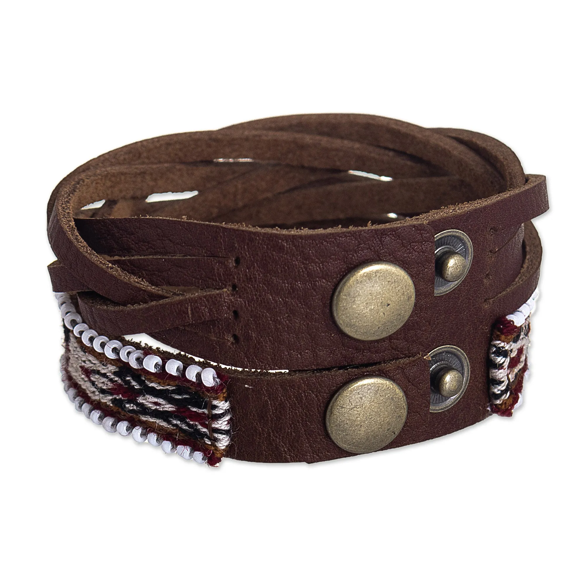 Andean Braided Leather and Wool Bracelet - Andean Roads | NOVICA