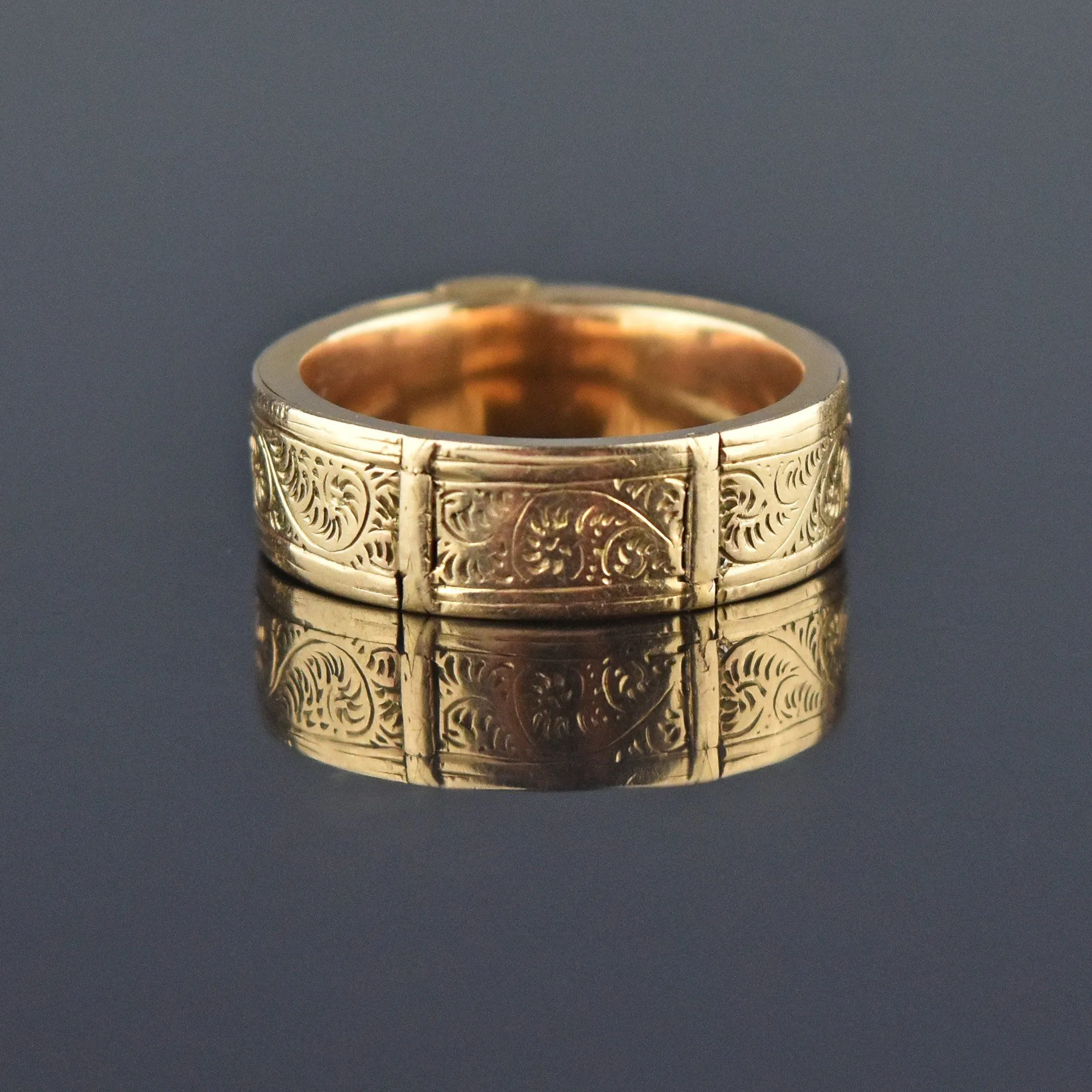 Antique 14K Gold Engraved Secret Compartment Ring Band