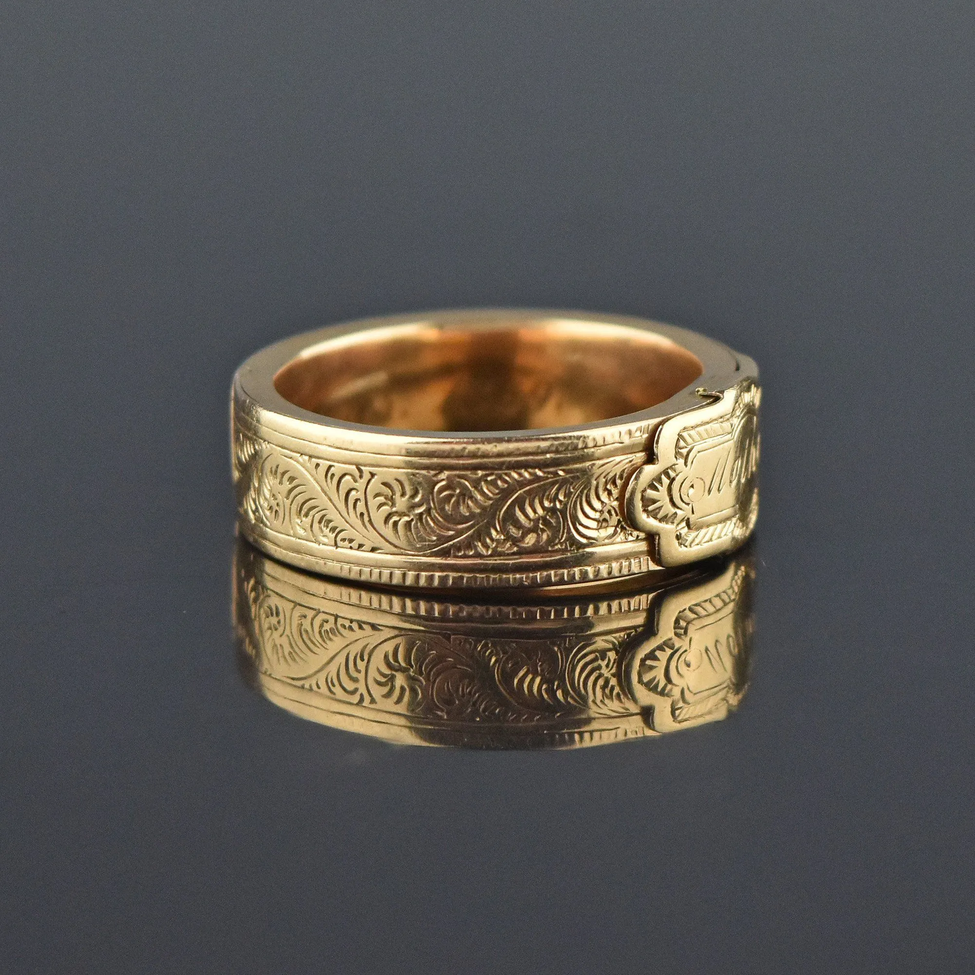 Antique 14K Gold Engraved Secret Compartment Ring Band