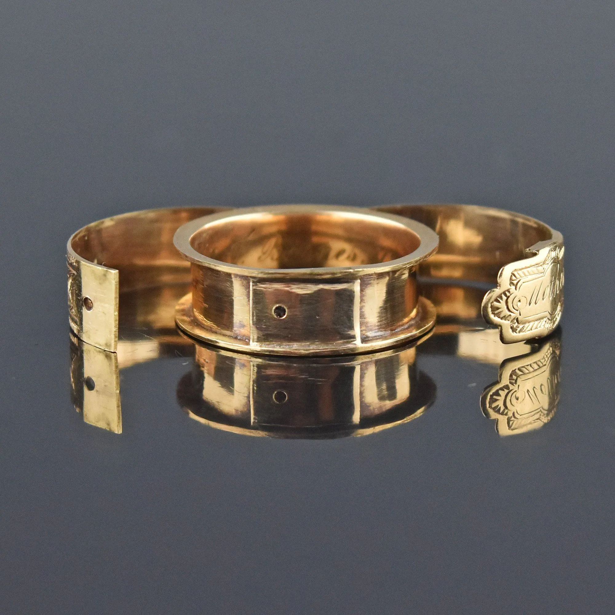 Antique 14K Gold Engraved Secret Compartment Ring Band