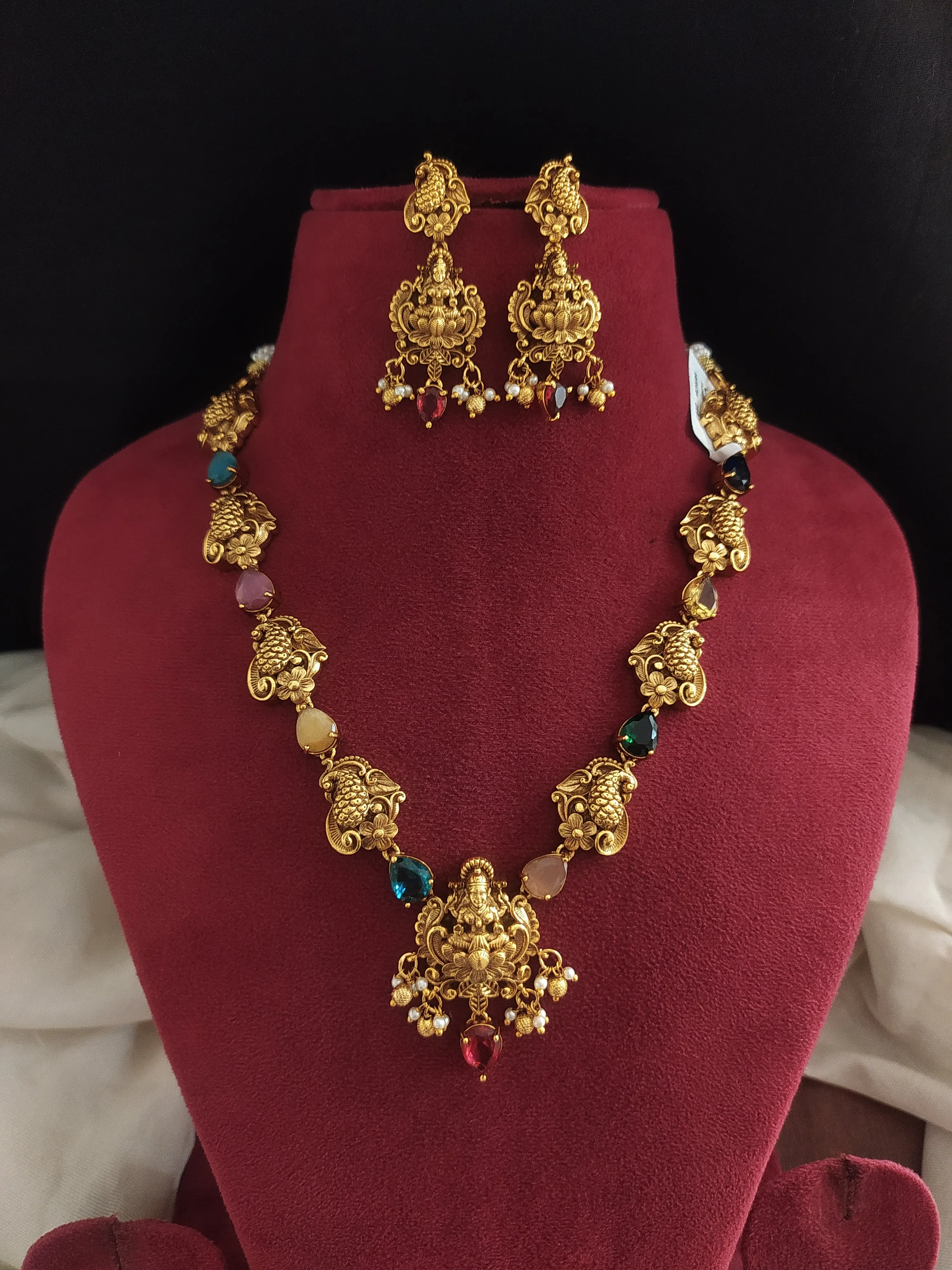 Antique Design Navaratan Goddess Lakshmi  Necklace Set