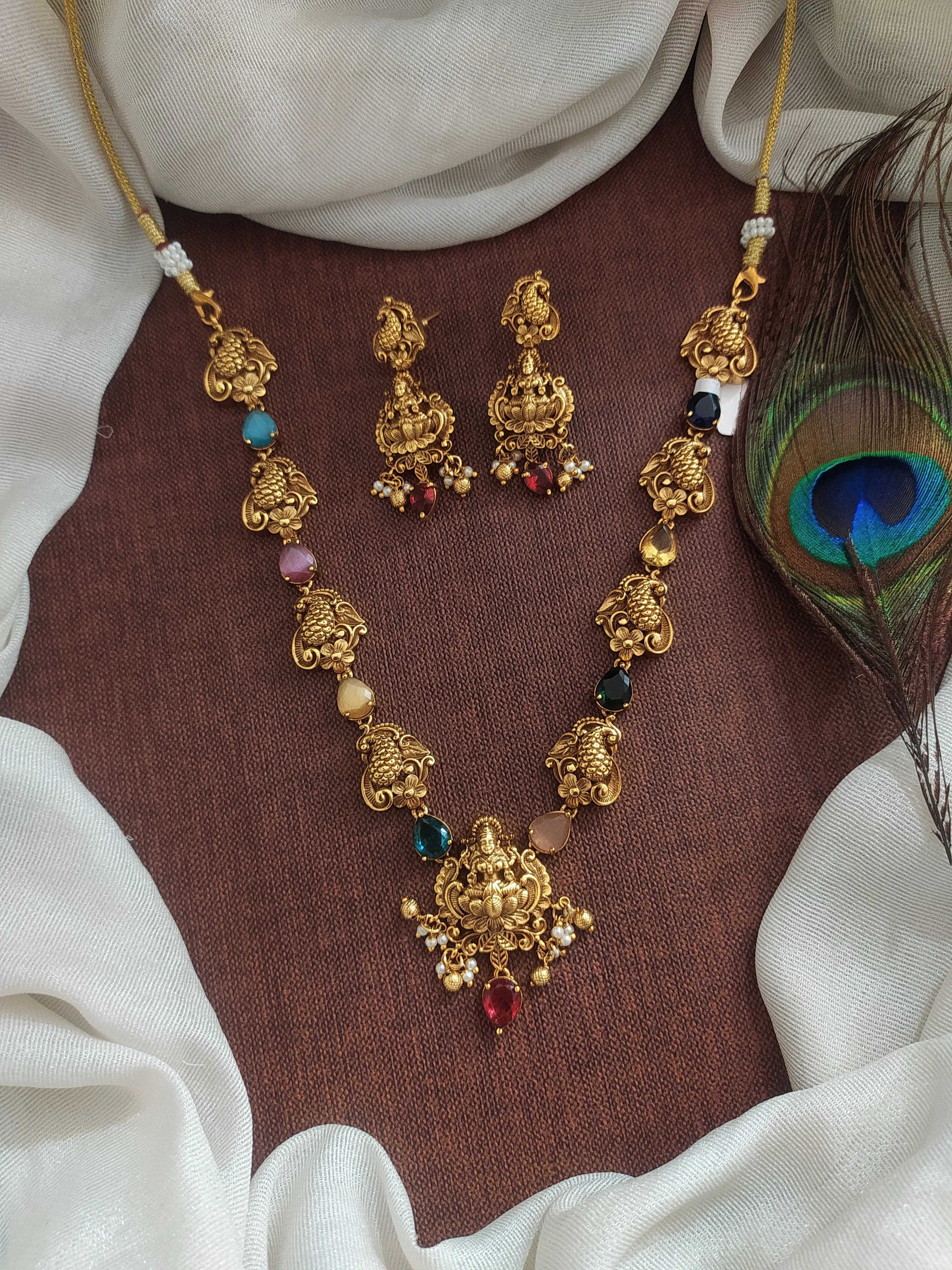 Antique Design Navaratan Goddess Lakshmi  Necklace Set