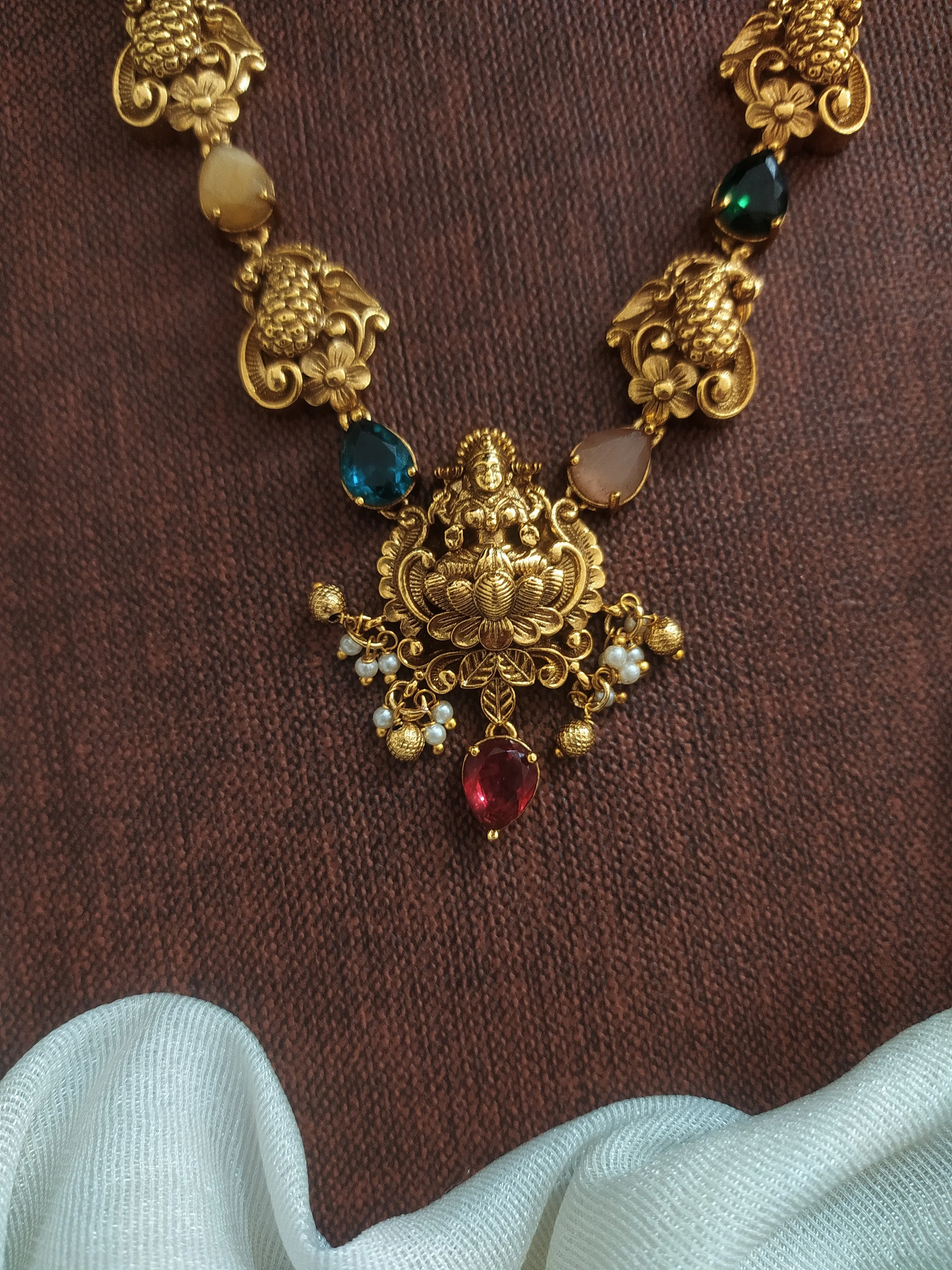 Antique Design Navaratan Goddess Lakshmi  Necklace Set