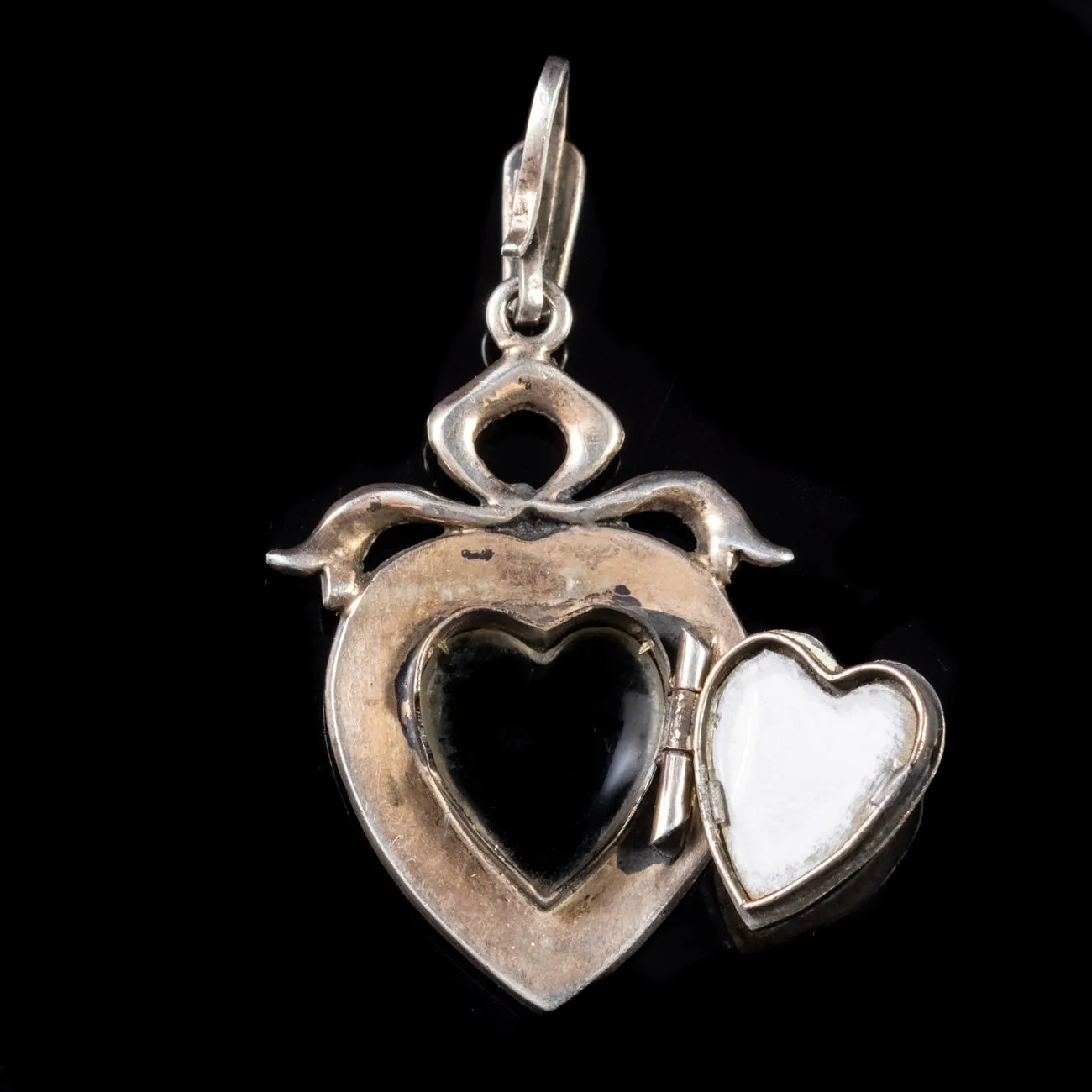 Antique Edwardian Blue Enamel Pearl Heart Locket Circa 1905