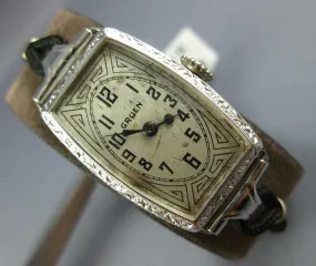 ANTIQUE LARGE GRUEN 14KT WHITE GOLD 3D FILIGREE LADIES WATCH #2317