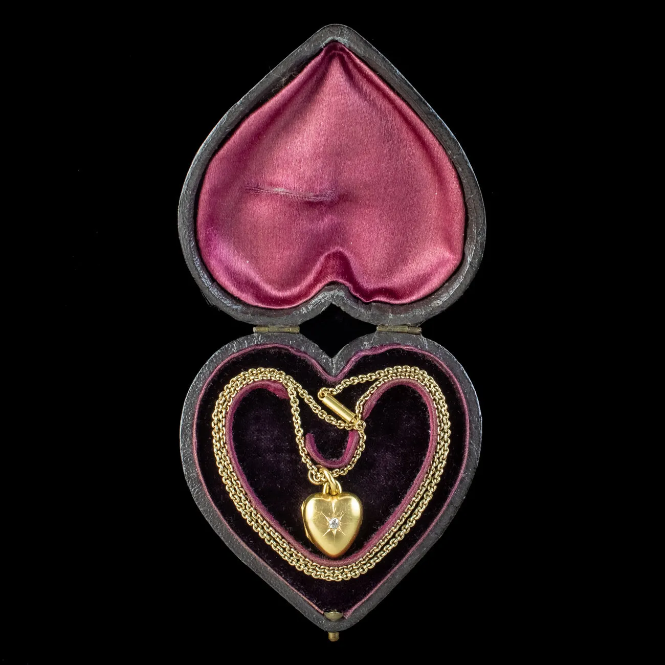 Antique Victorian Diamond Heart Locket Necklace With Heart Box Dated 1876