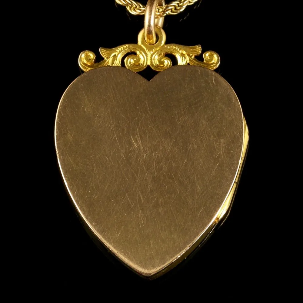 Antique Victorian Diamond Locket Heart Locket And Chain 15Ct Gold