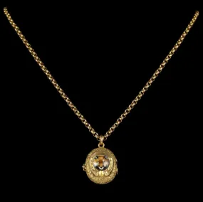 Antique Victorian Fox Hunting Necklace Gold Locket And Chain Circa 1900