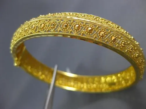 ANTIQUE WIDE & LARGE 22KT YELLOW GOLD CLASSIC FILIGREE ETERNITY BANGLE BRACELET