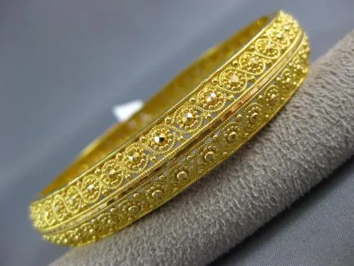 ANTIQUE WIDE & LARGE 22KT YELLOW GOLD CLASSIC FILIGREE ETERNITY BANGLE BRACELET