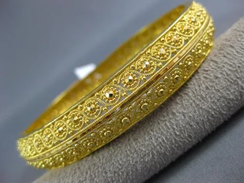 ANTIQUE WIDE & LARGE 22KT YELLOW GOLD CLASSIC FILIGREE ETERNITY BANGLE BRACELET