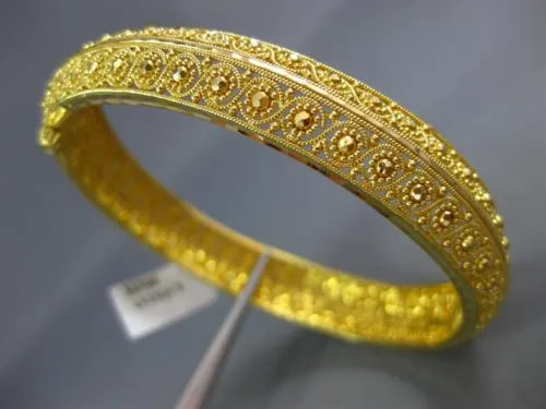 ANTIQUE WIDE & LARGE 22KT YELLOW GOLD CLASSIC FILIGREE ETERNITY BANGLE BRACELET