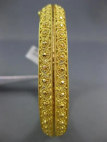 ANTIQUE WIDE & LARGE 22KT YELLOW GOLD CLASSIC FILIGREE ETERNITY BANGLE BRACELET