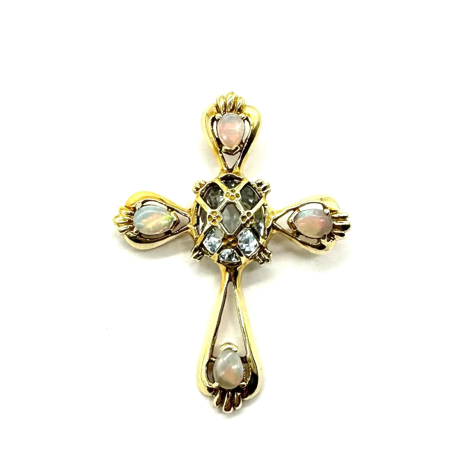 Aquamarine & White Opal Cutout Cross