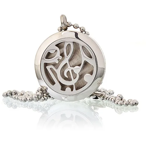 Aromatherapy Diffuser Necklace - Music Notes Design, 25mm - Essential Oil Jewelry