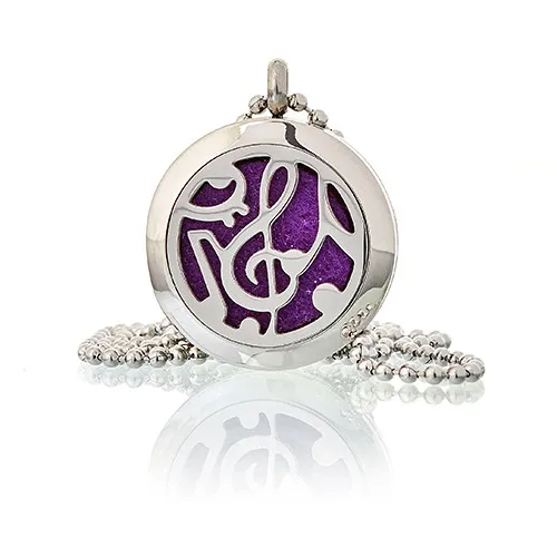 Aromatherapy Diffuser Necklace - Music Notes Design, 25mm - Essential Oil Jewelry