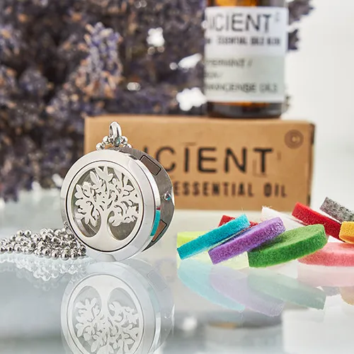 Aromatherapy Diffuser Necklace - Tree of Life 25mm | Stainless Steel | 12 Designs | Includes 10 Assorted Pads