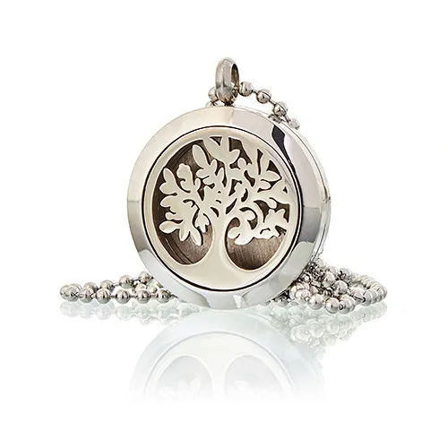 Aromatherapy Diffuser Necklace - Tree of Life 25mm | Stainless Steel | 12 Designs | Includes 10 Assorted Pads