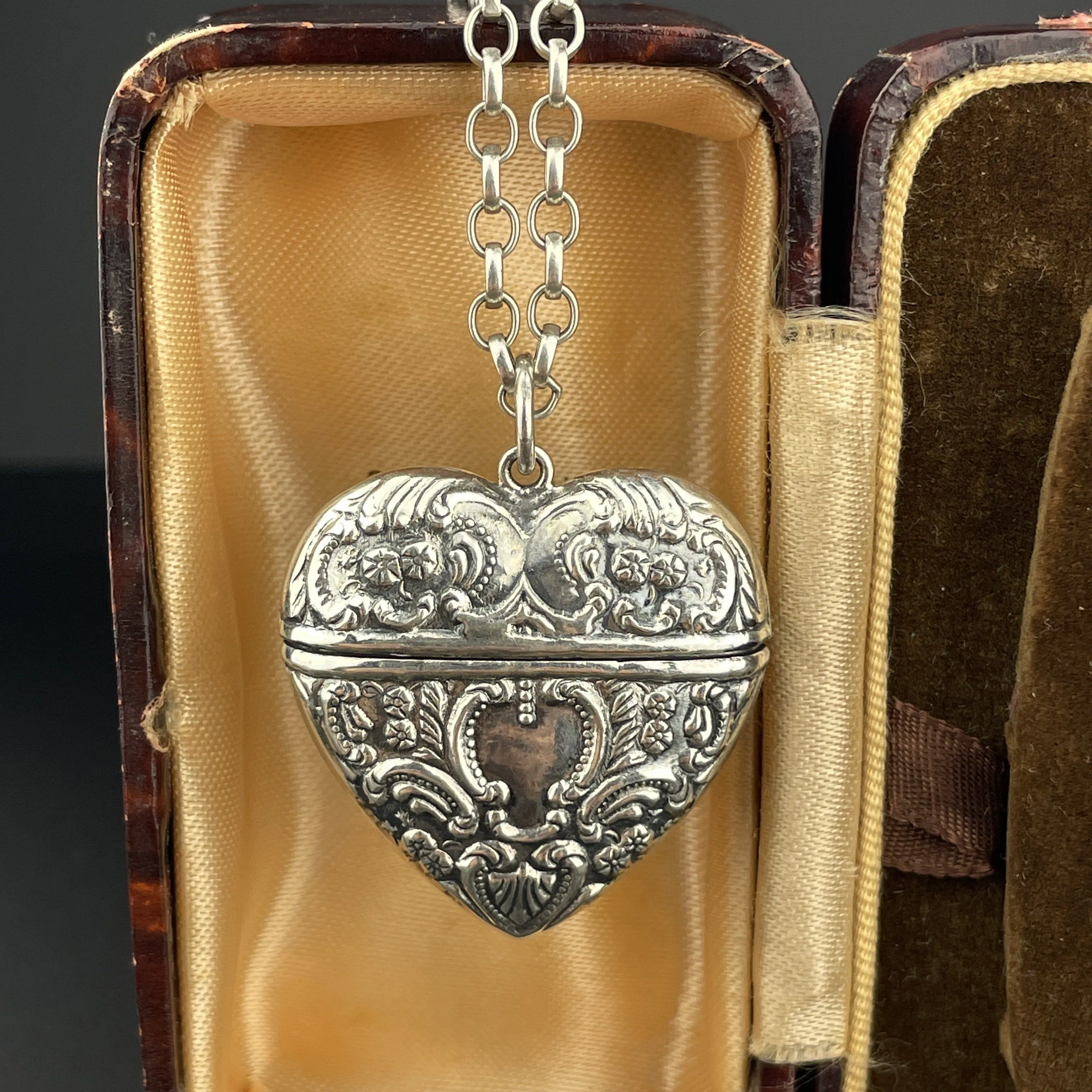 Art Nouveau Silver Repousse Sweetheart Large Keepsake Heart Locket