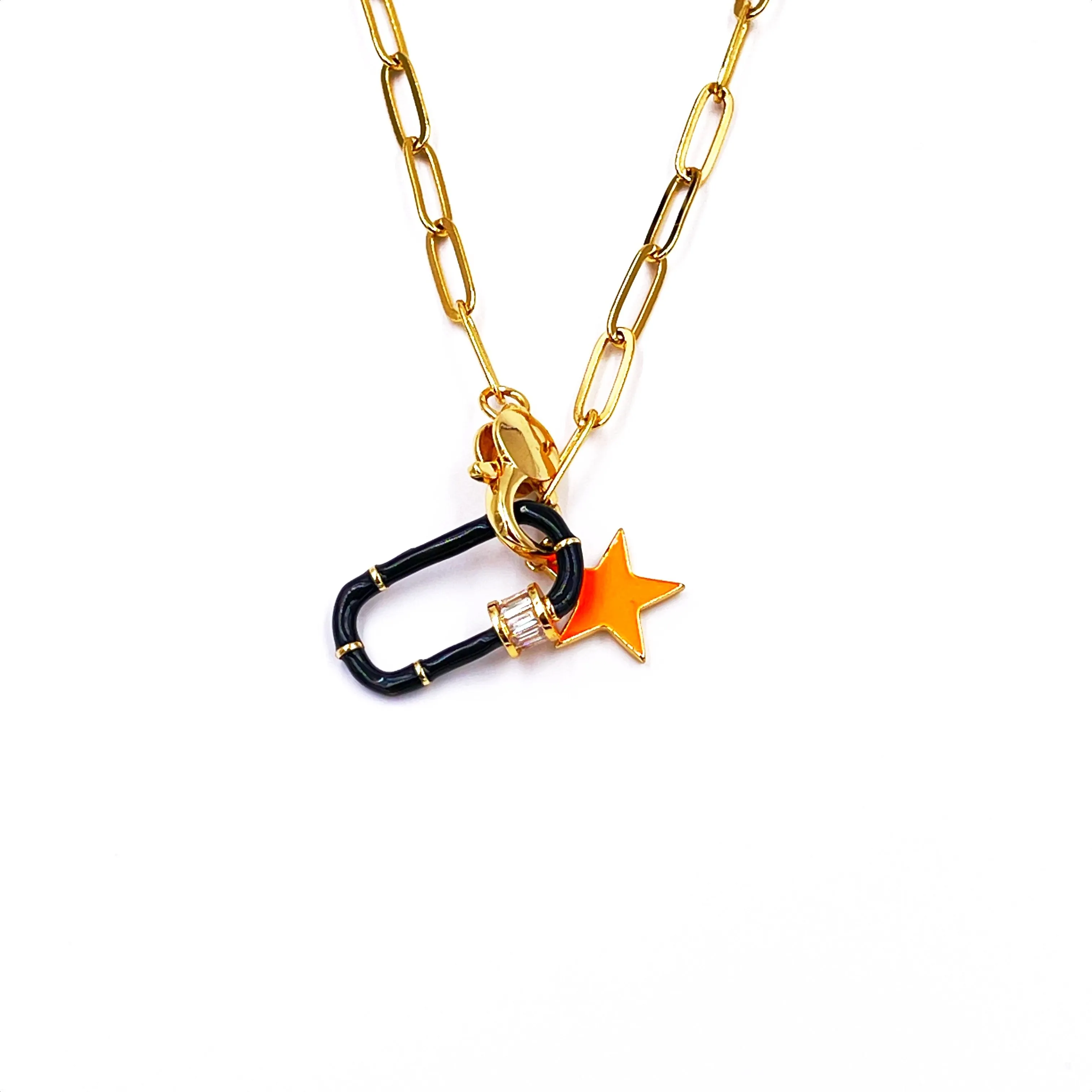 Ashley Gold Stainless Steel Gold Plated Detachable Enamel Charm Necklace