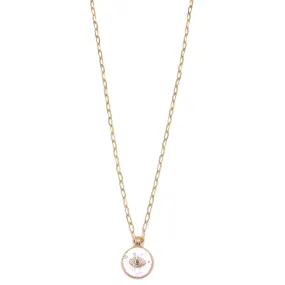 Ashley Gold Stainless Steel Gold Plated White Opal Disc Evil Eye Necklace