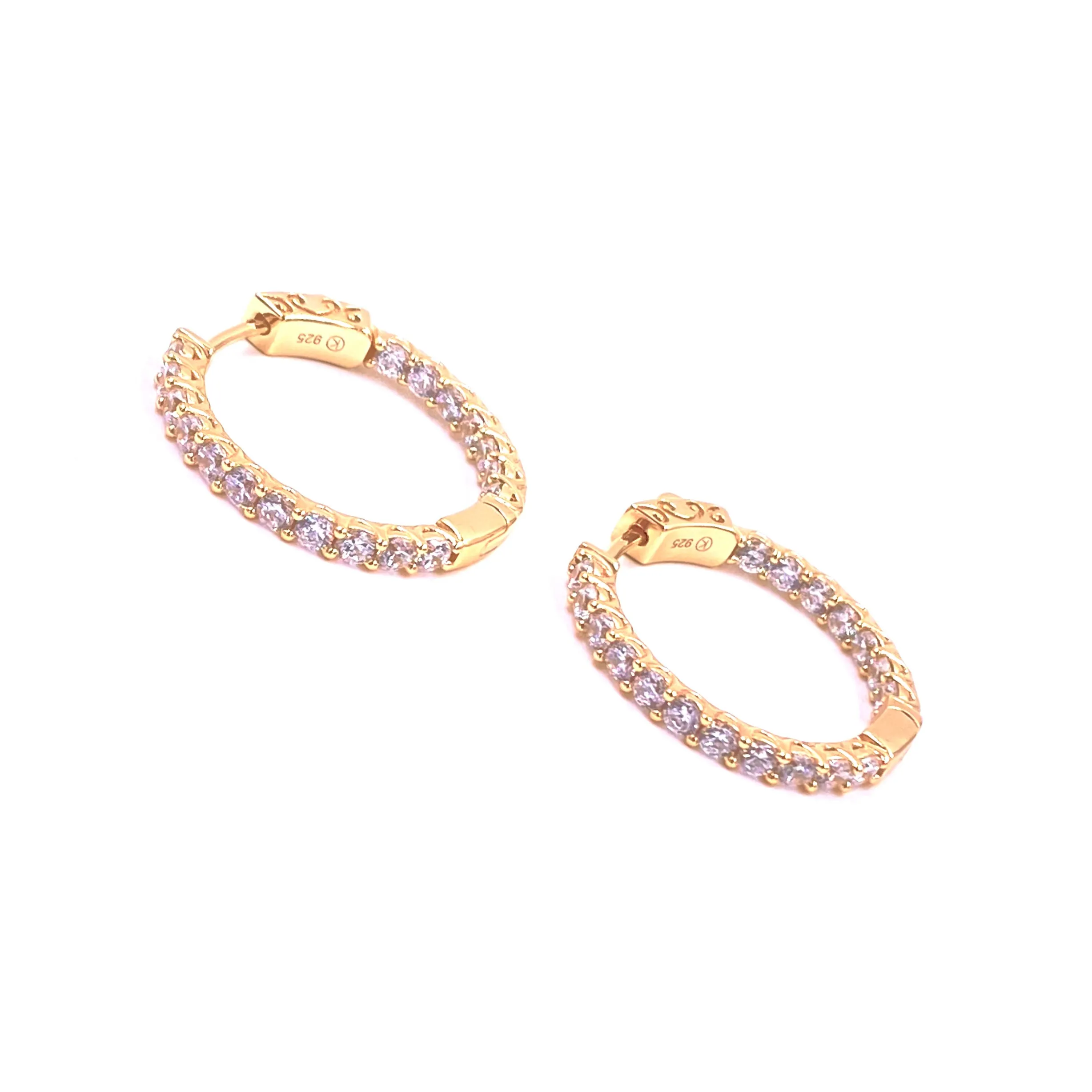 Ashley Gold Sterling Silver Gold Plated 1" Inside/Outside CZ Hoop Earrings