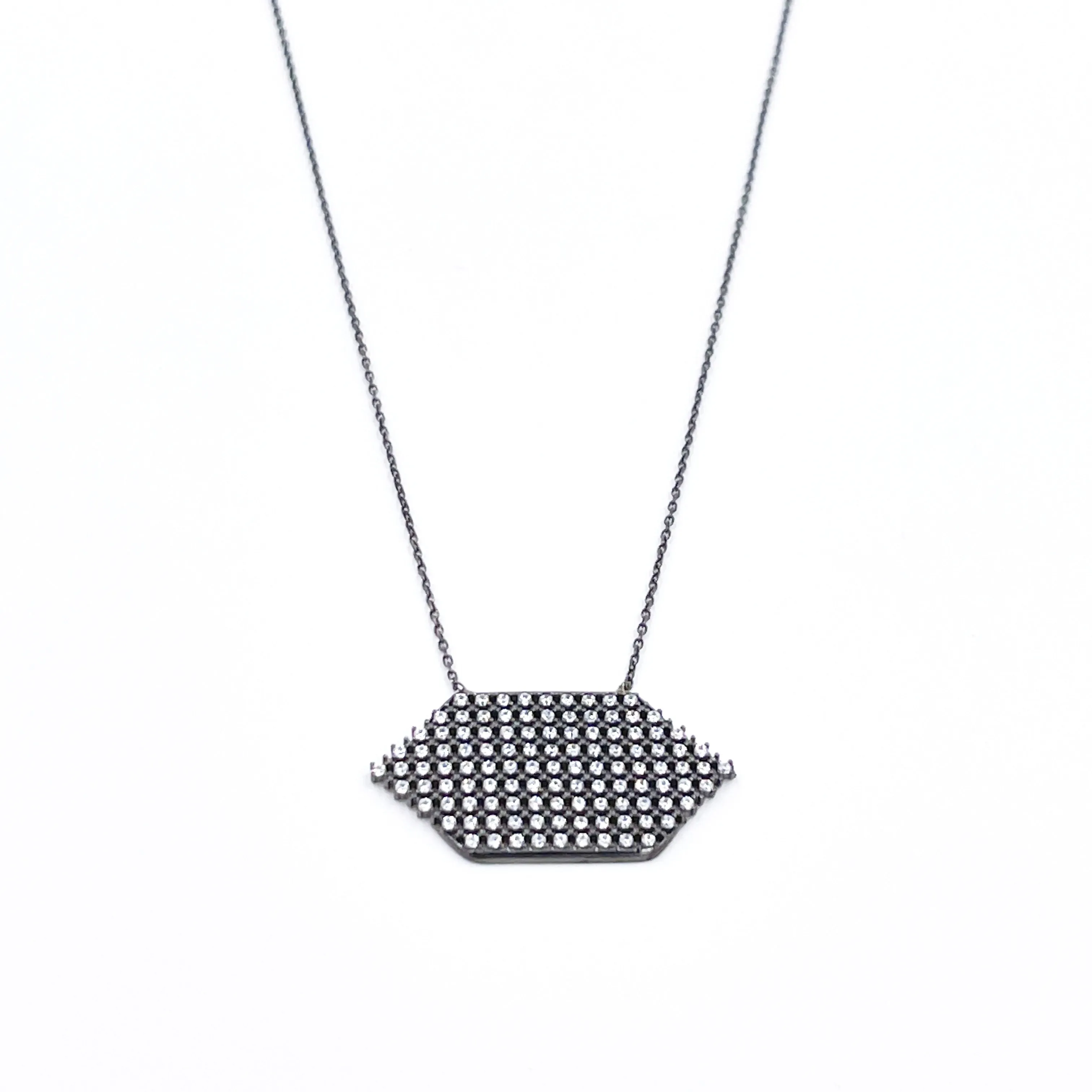 Ashley Gold Sterling Silver Oxidized Hexagon Assorted CZ Necklace